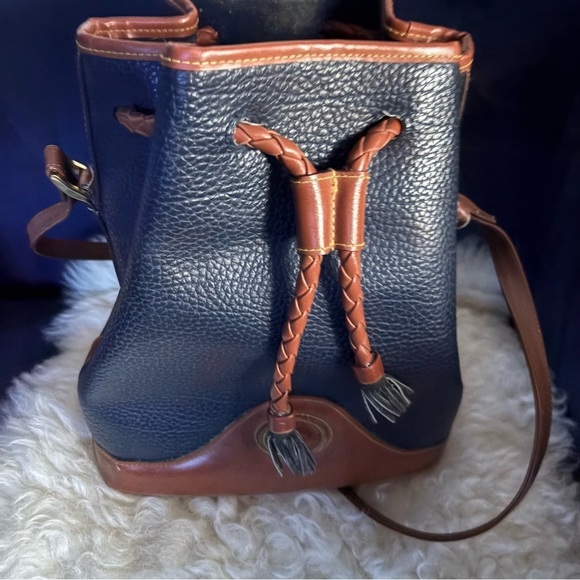 Vintage Dooney & Bourke Navy and Brown Shoulder Bag antique leather